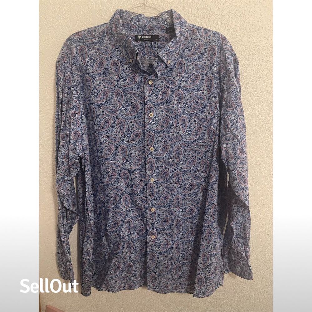 Cremieux Men's XL Blue Paisley Long Sleeve Button-Up Shirt Casual